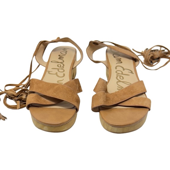 Sam Edelman Jenna Sandal Tab Suede Platform Ankle Wrap Wood Womens Size 9 1/2 M - Picture 2 of 5